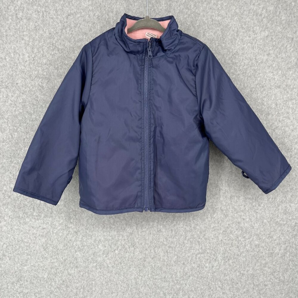 Oshkosh Girls Reversible Fleece Jacket Size 4T Navy Pink Pockets Liner Full Zip